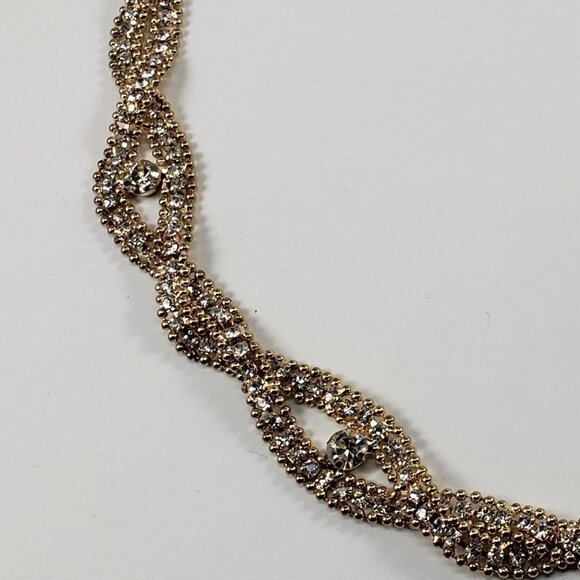 Gold Twisted Link Necklace w/ Sparkling Crystals – Adjustable 20" Statement - Picture 5 of 7